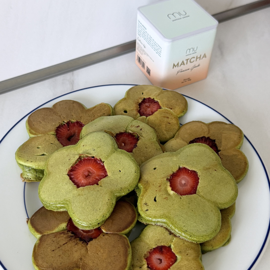Strawberry Matcha Flower Pancakes
